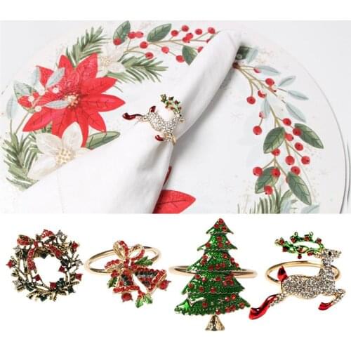 Metal Christmas Tree Napkin Rings Flower Wreath Clasps Alloy Ring Wedding Banquet Hotel Table Supplies Circle Decorative Gifts