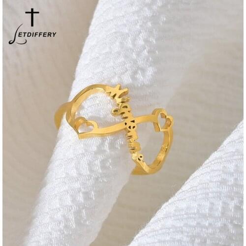 Letdiffery Personlized Infinity Name Rings for Women Stainless Steel Heart Custom Jewelry Femme Birthday Gifts Adjustable Ring
