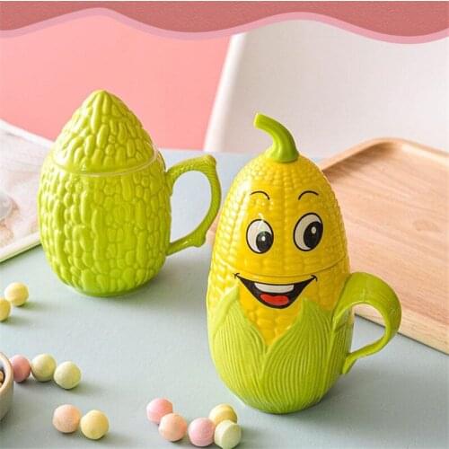 [HHT] Creative Milk Coffee Cup Ceramic Mug Cartoon Corn Bitter Gourd Shape Couple Mugs Office Water Cups