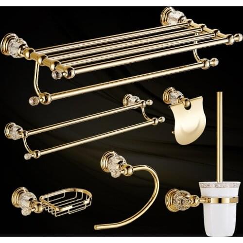 Bathroom Hardware Set Brass Towel Rack Paper Holder Towel Bar Corner Shelf Toilet Brush holder Gold Bathroom Accessories Set
