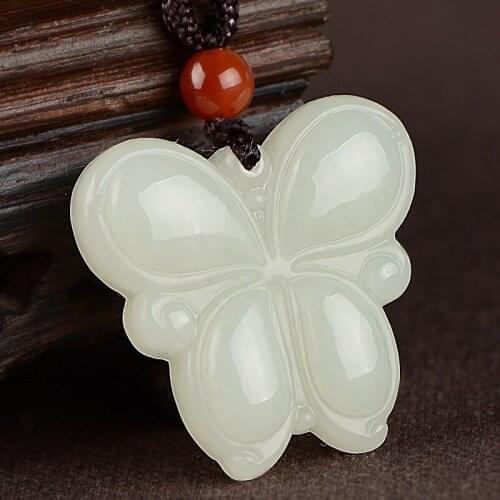 Natural hetian jade handcarved butterfly pendant retro temperament jewellery fashion for women men lucky