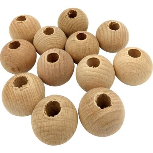 12 Pieces Unfinished Natural Round Wooden Beads with Hole for DIY Jewelry Making