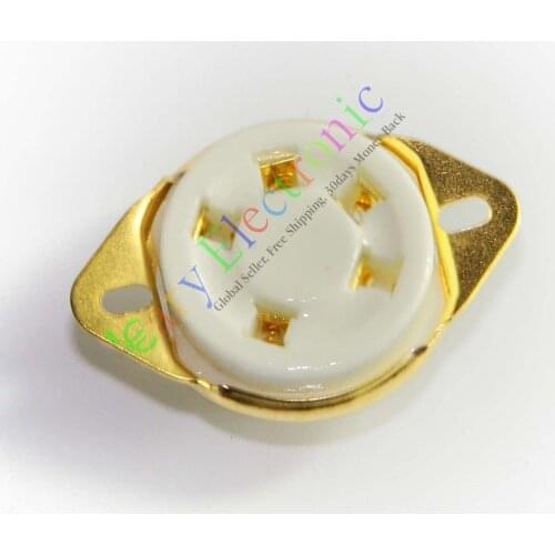 Wholesale and retail 4pc 5pin Gold Ceramic Tube Sockets for 807 Valve 5-21 US style base audio amps free shipping