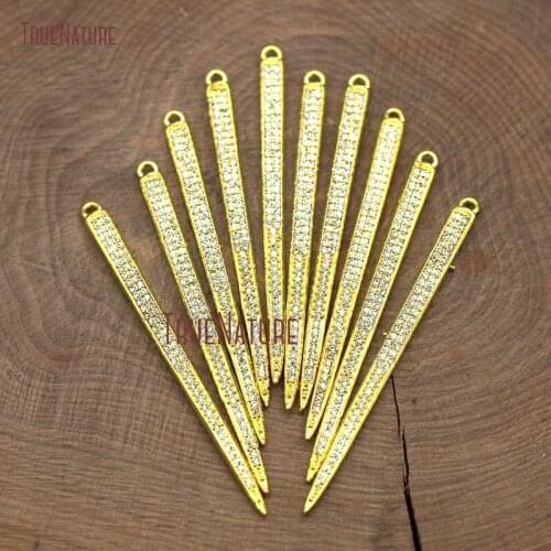 Wholesale Healing Micro Pave White Zircon Beads Pendant Gold Electroplated Needle Stick Spike Copper Pendant 4x55mm PM2960