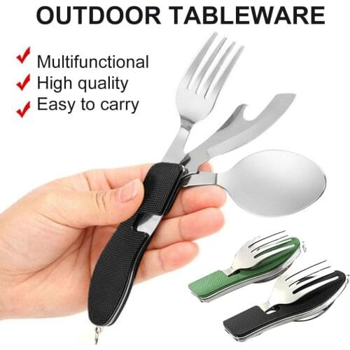 Outdoor Camping Tableware Folding Pocket Spoon Fork Cutlery Picnic Hiking Tools
