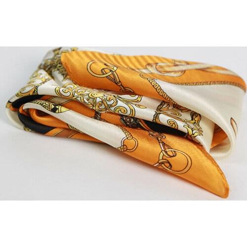 100% Silk Scarf Small Shiny Bandana Fashion Microphone Print Neckerchief Neck Hairband Turban 53*53cm