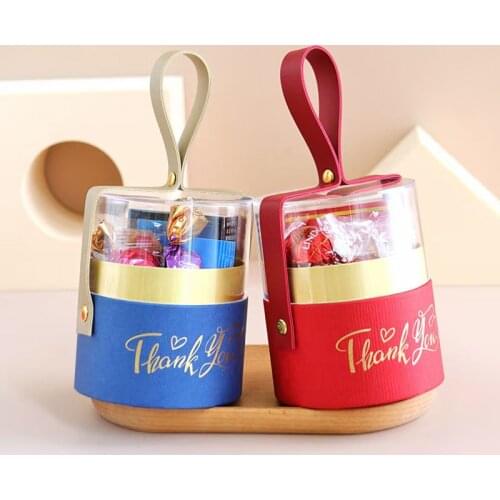 Gift Box Acrylic Cylinder Shape Packaging Gift Bags with Handles Wedding Candy Box Baby Shower Birthday Party Chocolate Boxes