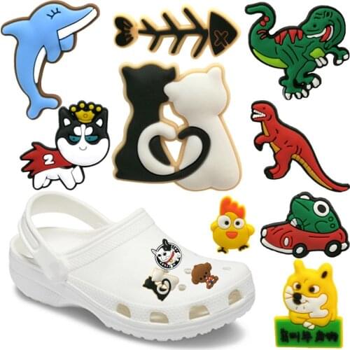1pcs Animals Dog Cat Bee PVC Shoe Charms Accessories Frog Dinosaur Dolphin Decorations Panda Fox Ornaments Kids Adult Charms