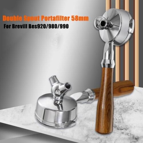 Coffee Utensil Espresso Portafilter Solid wood handle Double Spout Portafilter 58mm Fit For Brevill Bes920/980/990