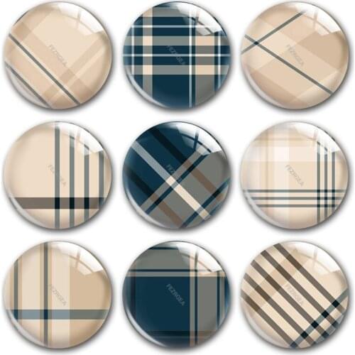 Handmade Buffalo Plaid beige and navy July 4th Round Photo Glass Cabochons Demo Flat Back DIY Jewelry Making Findings Accessory