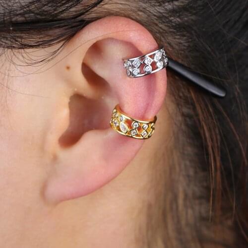 Bling CZ Crystal Earrings for Women Clip Earring Without Piercing Trendy Small Round C Shape Gold/Silver Color Plated Ears Cuff