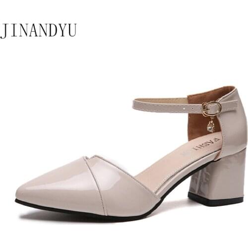 Patent Leather Square Heels for Women Office Shoes Pointed Toe Work Heels Women Sandals Womens Pumps Heels Woman Shoes Elegant