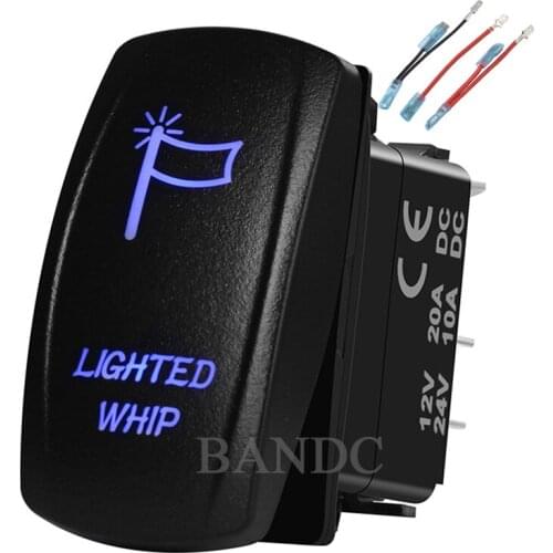 LIGHTED WHIP Rocker Switch for Caravan Car Boat Marine ARB, Universal Fitment,Waterproof ,12V/24V , Blue LED,Jumper Wires Set