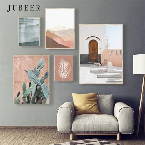 Vintage Wall Art Cactus Posters and Prints Landscape Canvas Painting Mountain Decoration Pictures for Living Room Home Decor