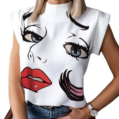Summer European American Style Women T Shirt Half Turtleneck Print Handsome Beautiful Thrush Harajuku White Tees Tops Female