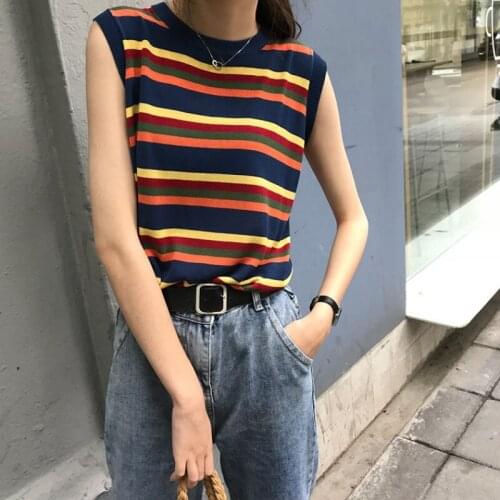 Women Fashion Sleeveless Loose Comfortable Knitted Tank Korean Version Thin Tops