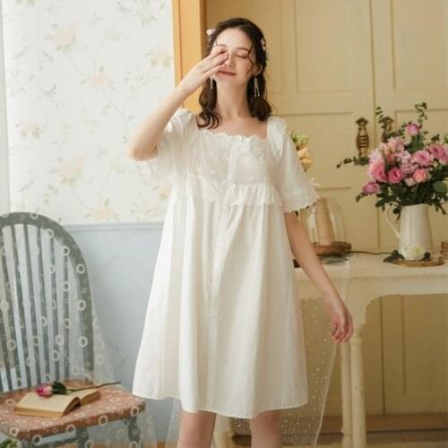 Spring and Summer Womens Nightdress Short-sleeved Sweet Student Loose Home Service Sexy Nightwear Sleep Tops Sleepwear Women