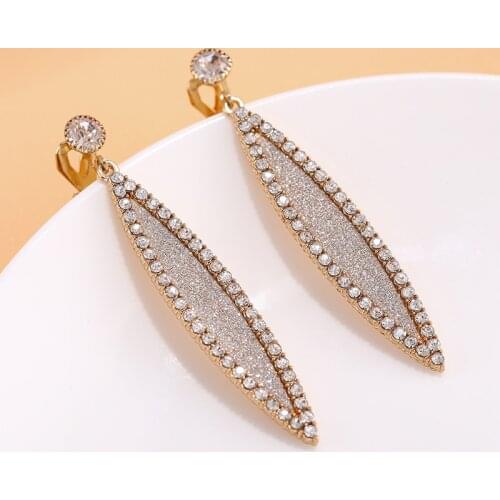 Fashion Statement Clip on Earrings 2019 Long Marquise Geometric Earrings No Hole Rhinestone Ear Clips for Women Modern Jewelry