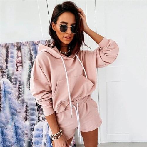 Women tracksuit two piece set Hoodies Shorts gym clothes for autumn matching sets female 2020