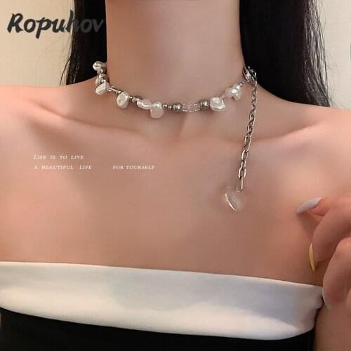 Ropuhov 2021 New 925 Silver Korean Glass Love Pearl New Necklace Niche Design Hip Hop Fairy Cold Wind Clavicle Chain Woman