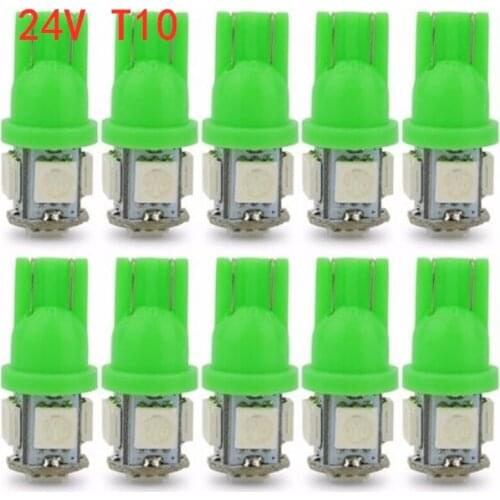 10Pcs Green T10 W5W 5050 5SMD 168 194 192 DC 24V License Plate Led Bulbs For Car Interior Lights Reading Light Trunk Light Bulb