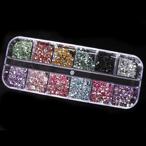 1200x Bling 2mm Mixed Color Nail Stone Rhinestone Nail Art Tips Acrylic Crystals Manicure Decorations Nail Stickers + Case 2019