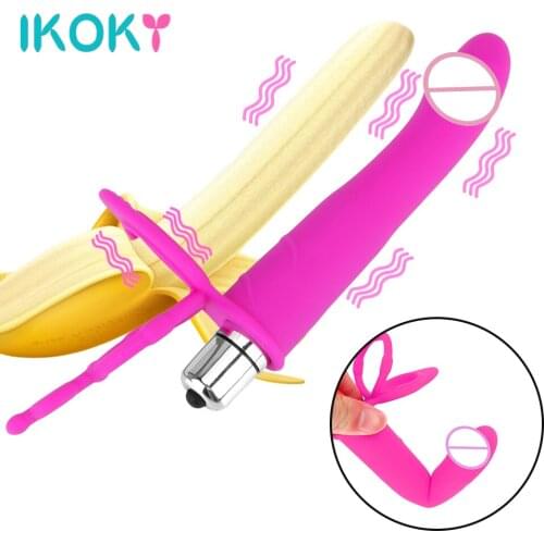 IKOKY Double Penetration Vibrator Strap On Penis Anal Plug For Man Sex Toys For Couples Adult Products Erotic Strapon Dildo