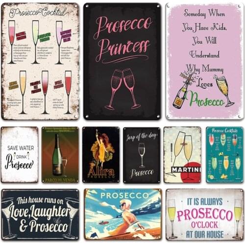 Antique Prosecco Cocktails Metal Poster Tin Sign Vintage Beach Bar Pub Wall Decorative Metal Plate Retro Living Room Decor Signs