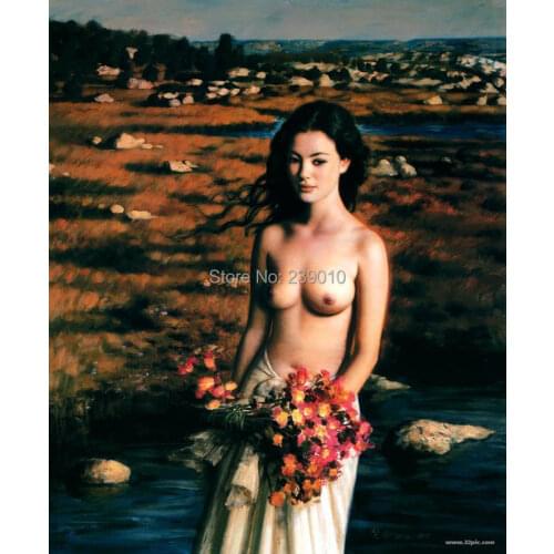 Free shipping flowers nude oil painting printed on canvas wall art decration picture realist nude art oil painting canvas print