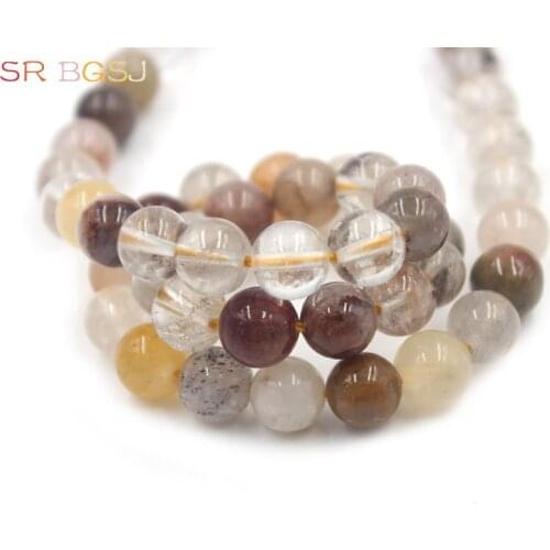 Free Shipping SR Select by Size 6 8 10mm Wholesale Natural Gemstone Round Jewelry Making Loose Rutilated Quartz Beads Strand 15"