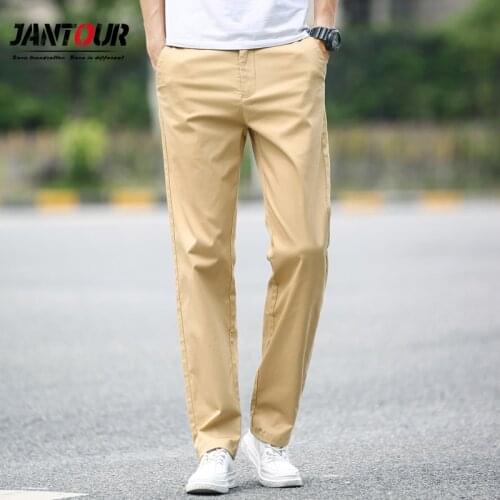 Spring Autumn Chinos Pants Men Straight Fashion 98%Cotton Casual Trousers Classic Business Pants For Men Khaki Plus Size 40 42