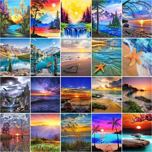 DIY diamante pintura 5D círculo completo diamante de imitación bordado puesta de sol paisaje mosaico punto de cruz decoración de