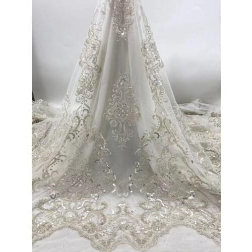 French Tulle Lace Fabric SYJ-368683 Latest African Lace Fabric High Quality Sequins and beads Lace for Nigeria Wedding Dress