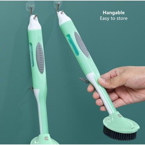 Kitchen Cleaning Tools 2 In 1 Long Handle Cleaning Brush With Removable Brush Sponge Sponge Dispenser Dishwashing Brush Set
