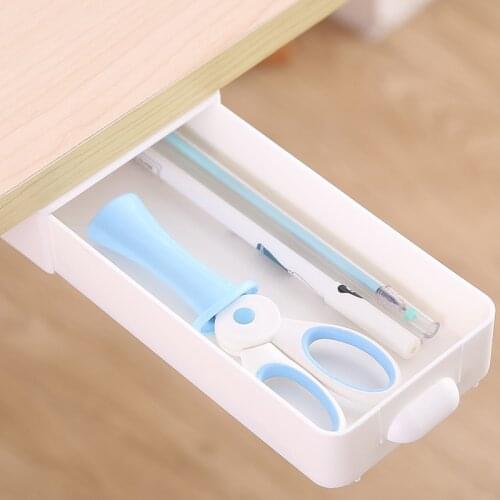 Creative Pen Holder Case Container Adhesive Drawer Under Table Kitchen Desk Organizer Storage Box Sundries Stationery Bedroom