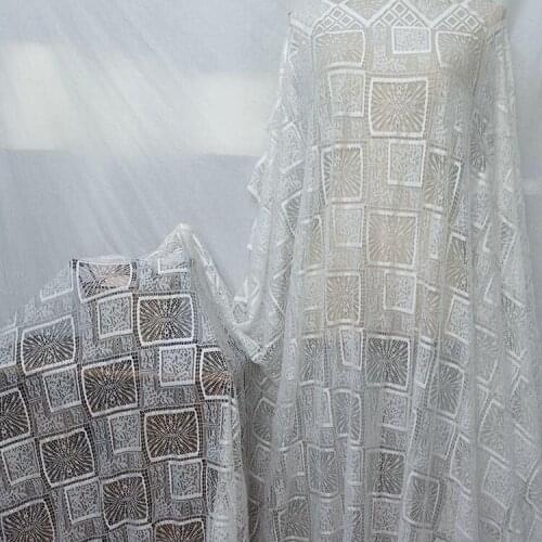 1.5m wide 1.5yards long Retro Grid Pattern Black and White Eyelash Lace Fabric DIY Wedding Clothing Screen Accessories X308