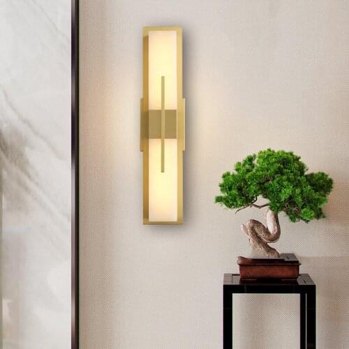 Copper Chinese LED Wall Lamp Marble Hotel Guest Room Luxury Lighting Living Room Background Bedroom Bedside Lamp Villa Aisle