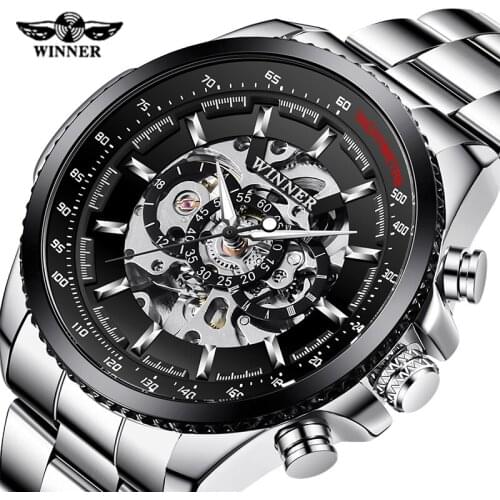 Winner Men Skeleton Mechanical Watch Fashion Stainless Steel Automatic Sport Businesswristwatch Relogio Masculino