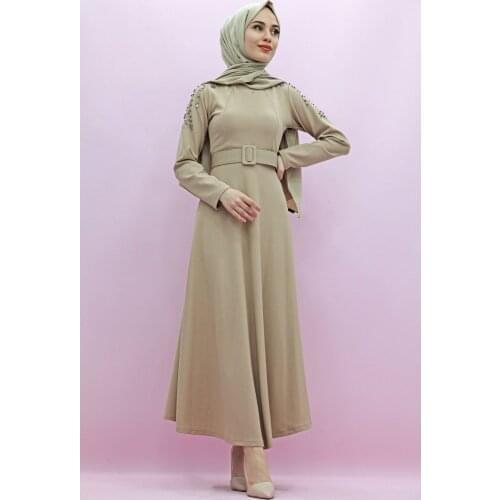 New Season Summer Trend Muslim with Sleeves Beads Embroidered Dress Stone