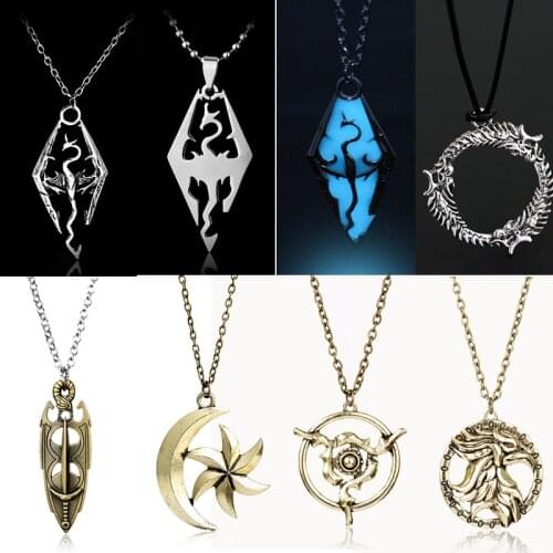 The Elder Scrolls V Necklace Men Game Fans Gifts Dragon Skyrim Oblivion Morrowind Pendant Necklace Sweater Chain Colar
