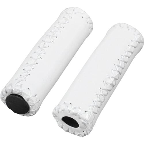 Pair Vintage leather bicycle Grips Grips trekking handlebars Cover Colour: White