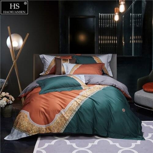 Orange Green Color Block Baroque Pattern 4Pieces Bedding Sets Digital Printing Bed Sheets Pillowcase Duvet Cover Queen King Size