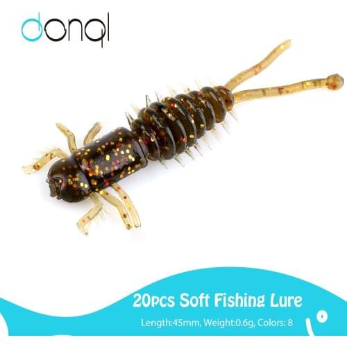 DONQL 20pcs Larva Soft Lures 45mm Fishing Artificial Baits Silicone Minnow Swimbait Jigging Plastic Baits Carp Worm Lures