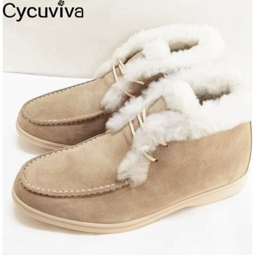 Hot Wool Snow Winter Boots Women Classic Pointed Toe Flat Shoes Women Lace Up Runaway Shoes Woman Fashion Boots Femme