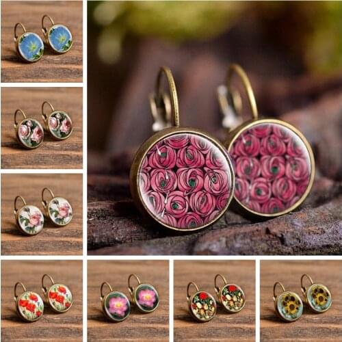 Daisy Rose Sakura Earrings Simple Style Flowers Earrings Glass Cabochons Jewelry DIY Earrings Women Lover Gifts Stud Earrings