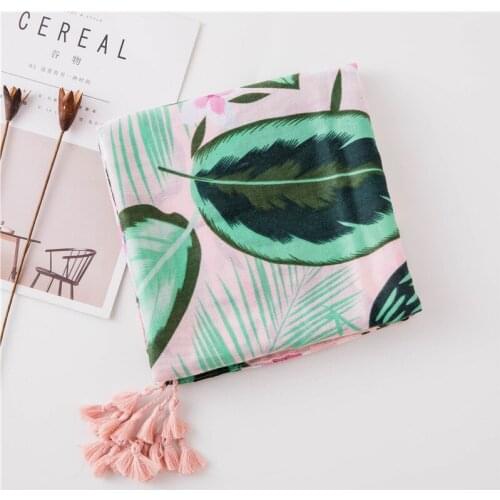 Fresh and elegant cotton and linen literary scarf parrot printing tassel silk scarf large air conditioning shawl dual-use female