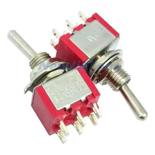 10Pcs Toggle Switch ON ON Latching DPDT Mini Rocker Switches MTS-202 6A 250VAC 6 Pin