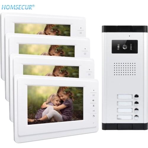 HOMSECUR 7" 4 Wire Hands-free Video Door Intercom System With Night Vision Camera 700TVL For 4 Houses/Apartments XC061-4+XM701