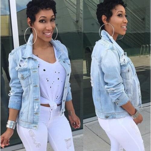 2020 fashion 5XL Plus Size Denim Jacket Women Casacos Feminino Slim Ripped Holes Jeans Jackets Coat Femme Vintage Jacket Y11318