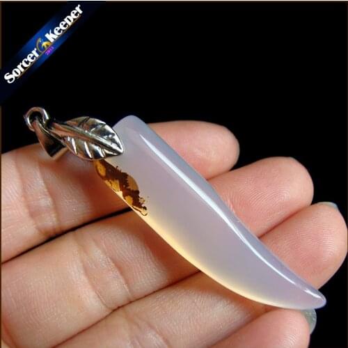 Hand carved Agates Tooth Women Man Necklace Pendant Natural Moss Agates Stone Ivory Crystals Beads for Jewelry Making MS484